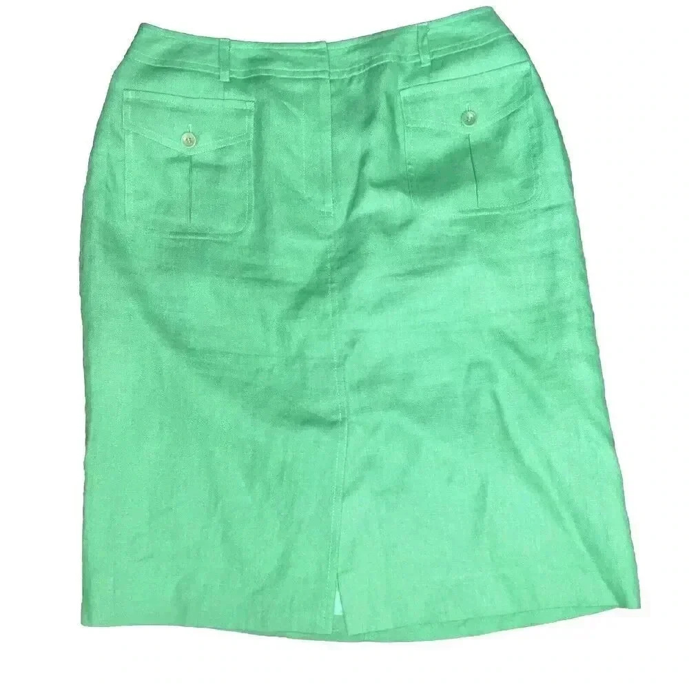 Women’s Talbots Size 8 Lime Green Irish Linen Straight Pencil Skirt Business